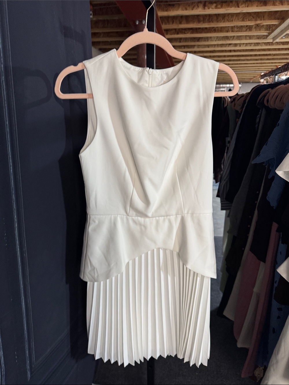 Commense White Sleeveless Pleated-Hem Mini Dress